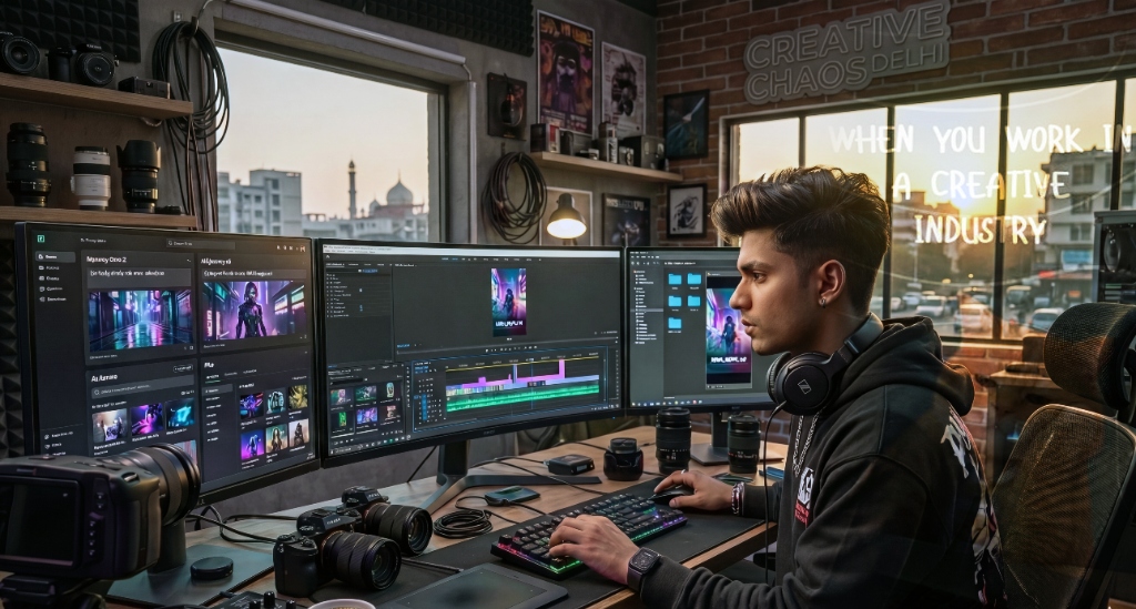 AI Video Creator working in creative studio in Delhi